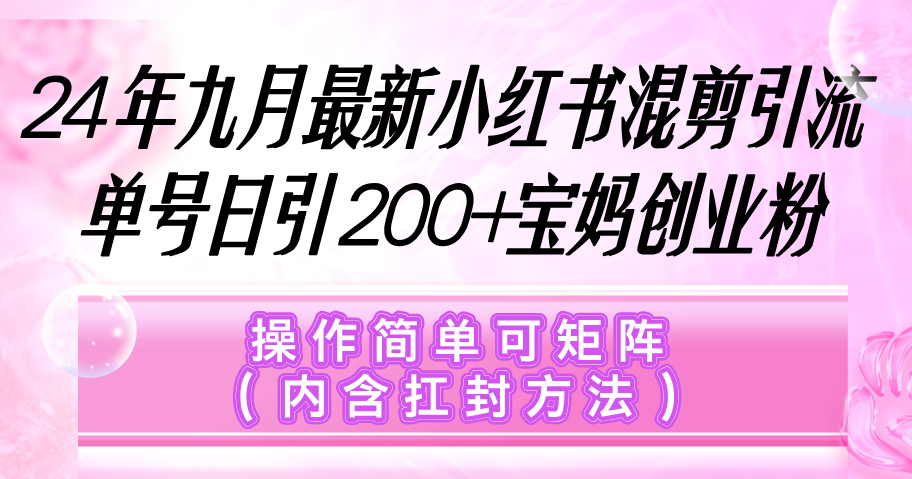 （12530期）小红书混剪引流，单号日引200+宝妈创业粉，操作简单可矩阵（内含扛封…-创博项目库