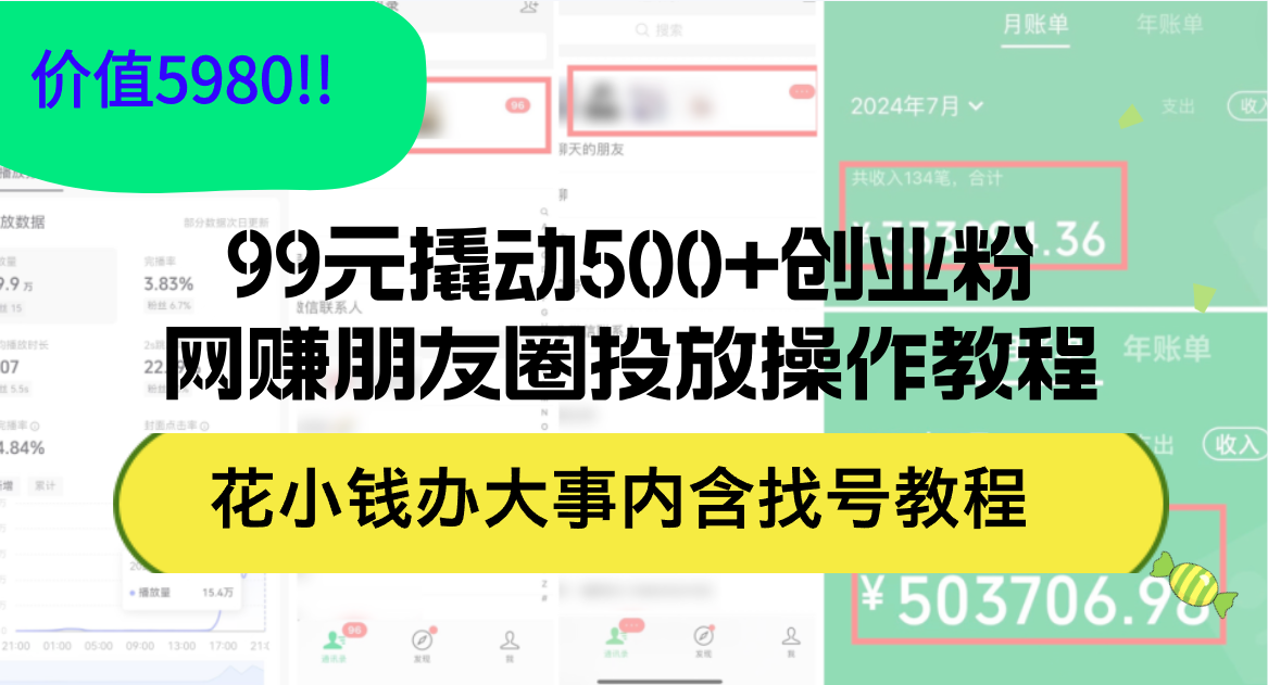 图片[1]-（12431期）99元撬动500+创业粉，网赚朋友圈投放操作教程价值5980！花小钱办大事内…-创博项目库