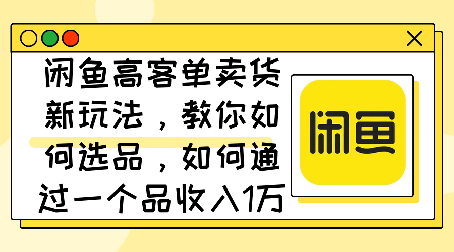 （12387期）闲鱼高客单卖货新玩法，教你如何选品，如何通过一个品收入1万+-创博项目库