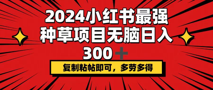 （12336期）2024小红书最强种草项目，无脑日入300+，复制粘帖即可，多劳多得-创博项目库