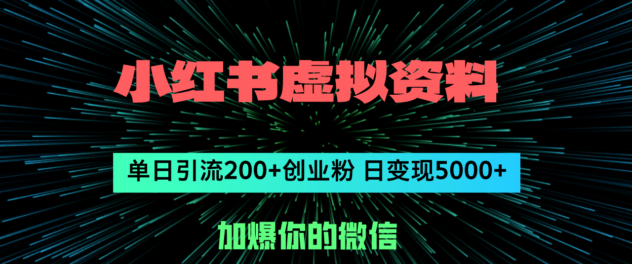 （12164期）小红书虚拟资料日引流200+创业粉，单日变现5000+-创博项目库