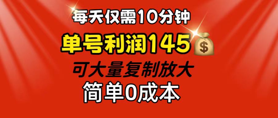 （12027期）每天仅需10分钟，单号利润145 可复制放大 简单0成本-创博项目库