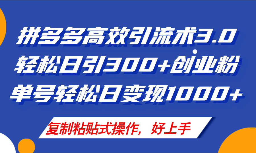 （11917期）拼多多店铺引流技术3.0，日引300+付费创业粉，单号轻松日变现1000+-创博项目库