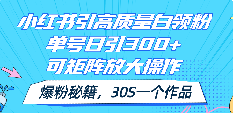 （11692期）小红书引高质量白领粉，单号日引300+，可放大操作，爆粉秘籍！30s一个作品-创博项目库