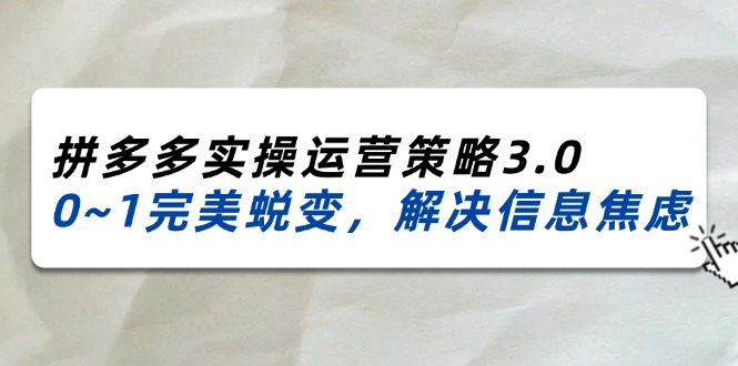 （11658期）2024_2025拼多多实操运营策略3.0，0~1完美蜕变，解决信息焦虑（38节）-创博项目库