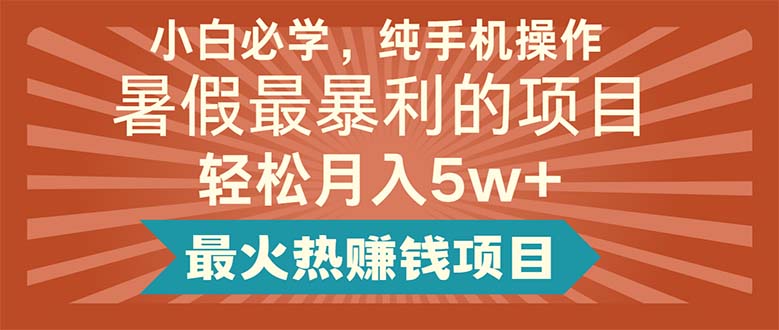 （11583期）小白必学，纯手机操作，暑假最暴利的项目轻松月入5w+最火热赚钱项目-创博项目库