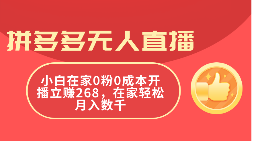 （11521期）拼多多无人直播，小白在家0粉0成本开播立赚268，在家轻松月入数千-创博项目库