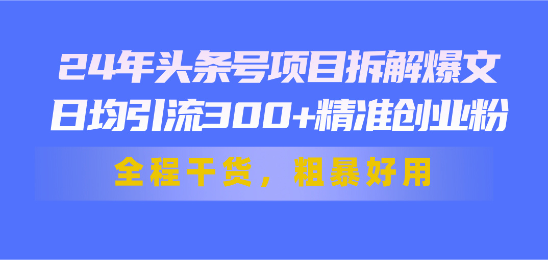 （11397期）24年头条号项目拆解爆文，日均引流300+精准创业粉，全程干货，粗暴好用-创博项目库