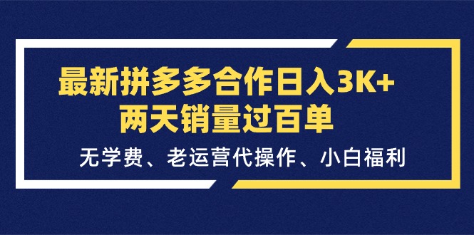 图片[1]-（11288期）最新拼多多合作日入3K+两天销量过百单，无学费、老运营代操作、小白福利-创博项目库