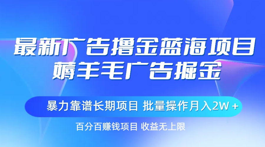 （11193期）最新广告撸金蓝海项目，薅羊毛广告掘金 长期项目 批量操作月入2W＋-创博项目库