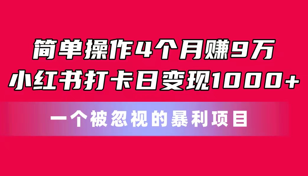 图片[1]-（11048期）简单操作4个月赚9万！小红书打卡日变现1000+！一个被忽视的暴力项目-创博项目库