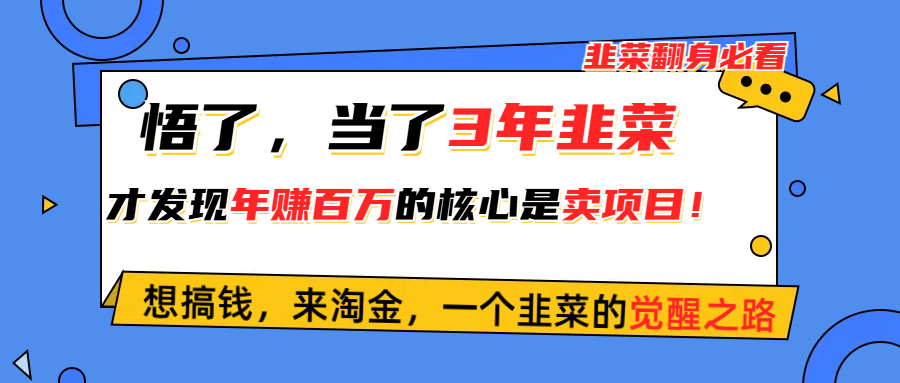 （10759期）悟了，当了3年韭菜，才发现网赚圈年赚100万的核心是卖项目，含泪分享！-创博项目库