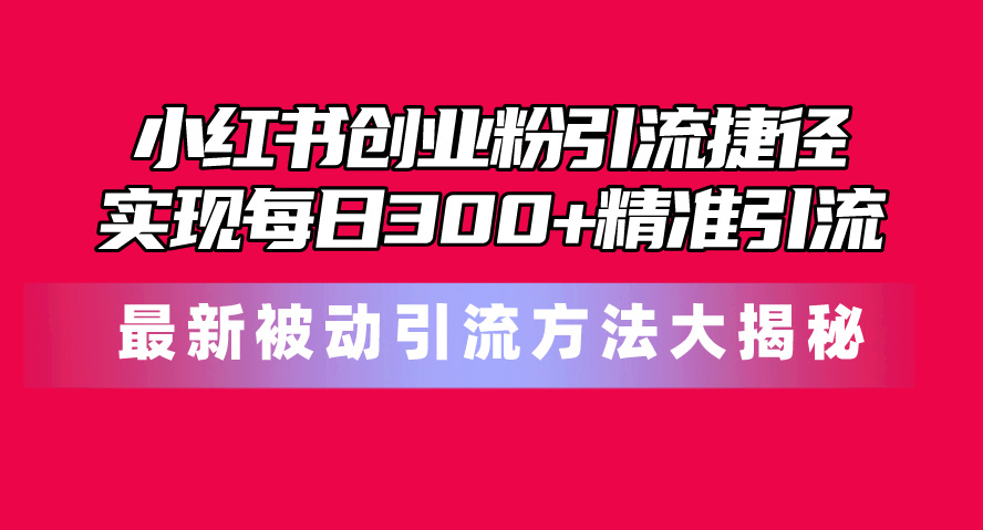 （10692期）小红书创业粉引流捷径！最新被动引流方法大揭秘，实现每日300+精准引流-创博项目库