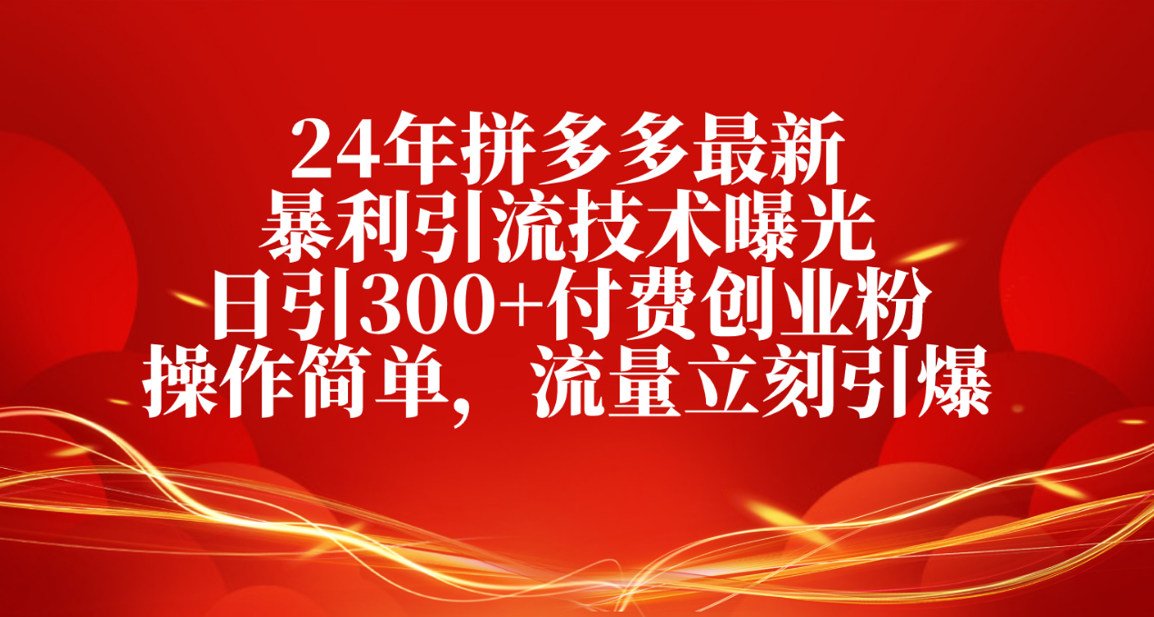 （10559期）24年拼多多最新暴利引流技术曝光，日引300+付费创业粉，操作简单，流量…-创博项目库