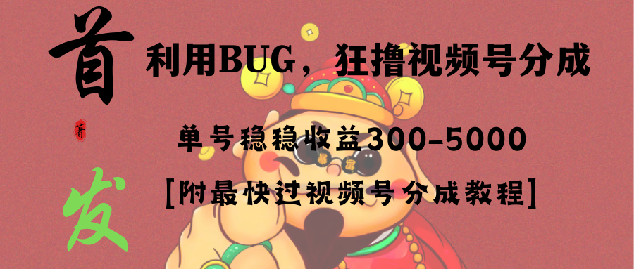 （8549期）全网独家首发，视频号BUG，超短期项目，单号每日净收益300-5000！-创博项目库