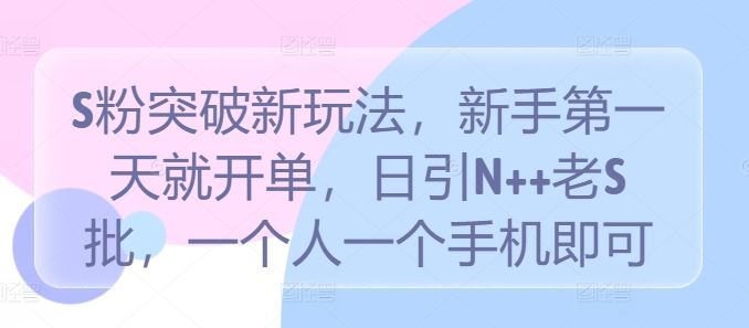 S粉突破新玩法，新手第一天就开单，日引N++老S批，一个人一个手机即可【揭秘】-创博项目库