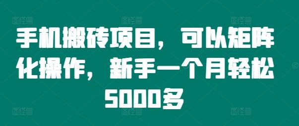 手机搬砖项目，可以矩阵化操作，新手一个月轻松5000多-创博项目库