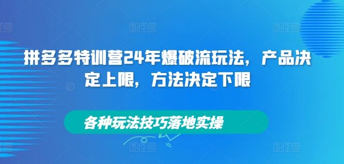 拼多多特训营24年爆破流玩法，产品决定上限，方法决定下限，各种玩法技巧落地实操-创博项目库