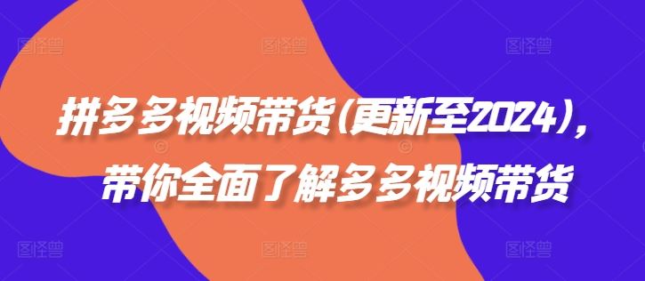 拼多多视频带货(更新至2024)，带你全面了解多多视频带货-创博项目库