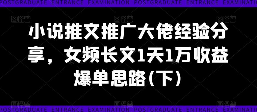 小说推文推广大佬经验分享，女频长文1天1万收益爆单思路(下)-创博项目库