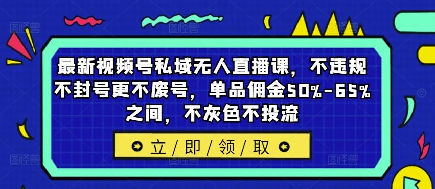 最新视频号私域无人直播课，不违规不封号更不废号，单品佣金50%-65%之间，不灰色不投流-创博项目库