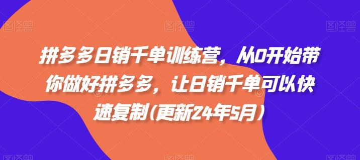 拼多多日销千单训练营，从0开始带你做好拼多多，让日销千单可以快速复制(更新24年8月)-创博项目库