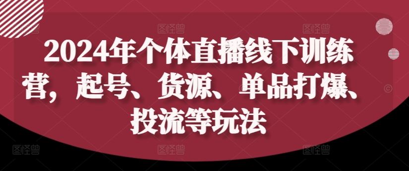 2024年个体直播训练营，起号、货源、单品打爆、投流等玩法-创博项目库