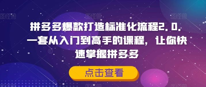 拼多多爆款打造标准化流程2.0，一套从入门到高手的课程，让你快速掌握拼多多-创博项目库