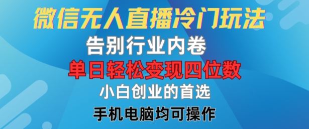 微信无人直播冷门玩法，告别行业内卷，单日轻松变现四位数，小白的创业首选【揭秘】-创博项目库