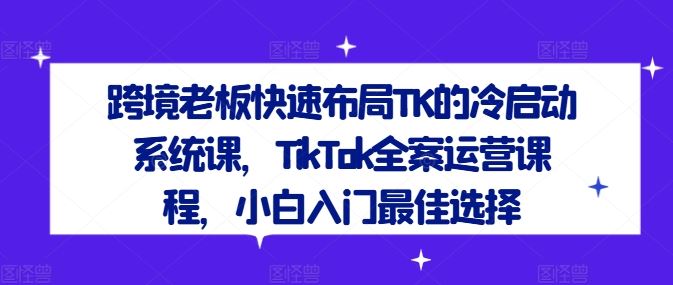 跨境老板快速布局TK的冷启动系统课，TikTok全案运营课程，小白入门最佳选择-创博项目库