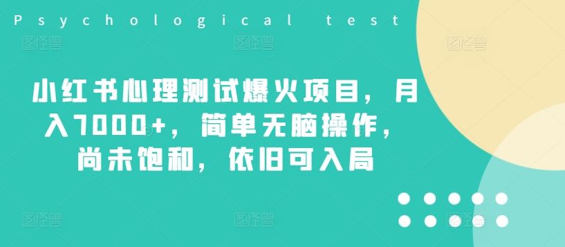 小红书心理测试爆火项目，月入7000+，简单无脑操作，尚未饱和，依旧可入局-创博项目库