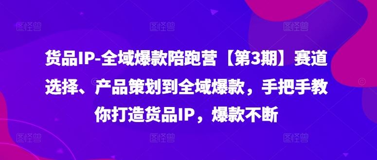 货品IP全域爆款陪跑营【第3期】赛道选择、产品策划到全域爆款，手把手教你打造货品IP，爆款不断-创博项目库