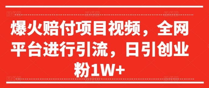 爆火赔付项目视频，全网平台进行引流，日引创业粉1W+【揭秘】-创博项目库