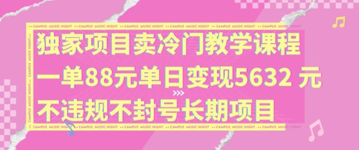 独家项目卖冷门教学课程一单88元单日变现5632元违规不封号长期项目【揭秘】-创博项目库