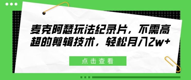 麦克阿瑟玩法纪录片，不需高超的剪辑技术，轻松月入2w+【揭秘】-创博项目库