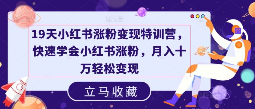 19天小红书涨粉变现特训营，快速学会小红书涨粉，月入十万轻松变现-创博项目库