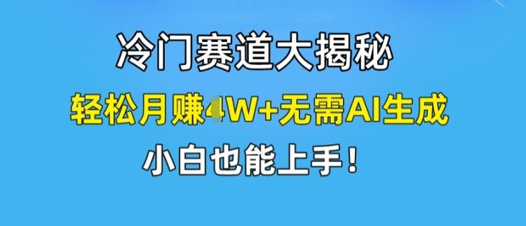 冷门赛道大揭秘，轻松月赚1W+无需AI生成，小白也能上手【揭秘】-创博项目库