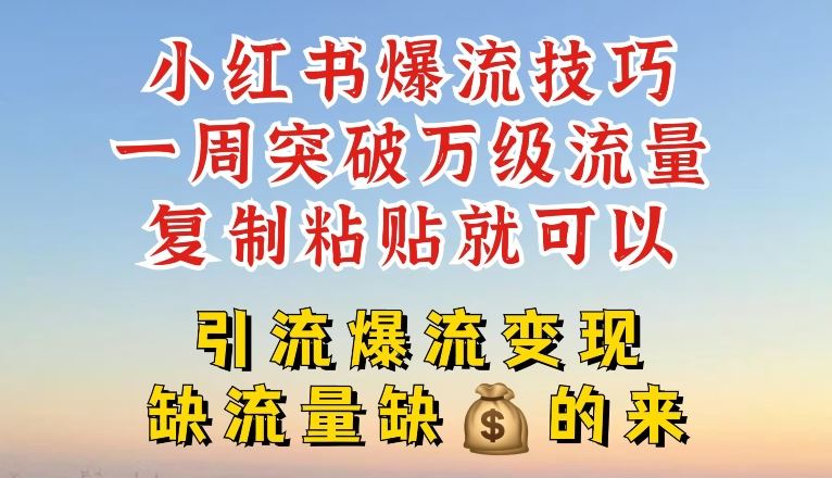 小红书爆流技巧，一周突破万级流量，复制粘贴就可以，引流爆流变现【揭秘】-创博项目库