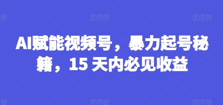 AI赋能视频号，暴力起号秘籍，15 天内必见收益【揭秘】-创博项目库