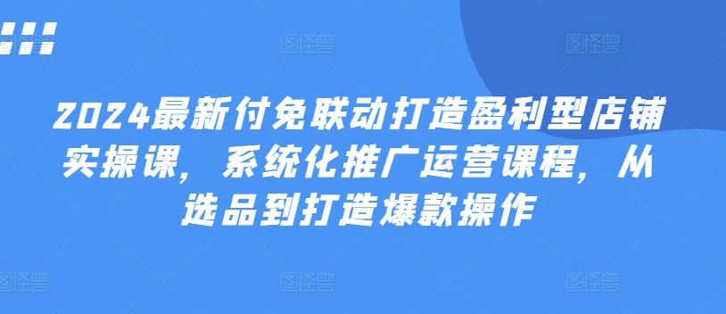 2024最新付免联动打造盈利型店铺实操课，​系统化推广运营课程，从选品到打造爆款操作-创博项目库