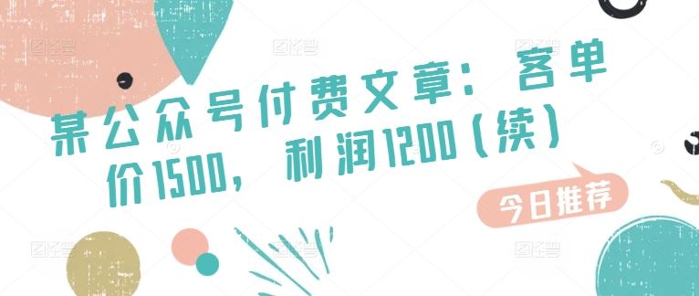 某公众号付费文章：客单价1500，利润1200(续)，市场几乎可以说是空白的-创博项目库