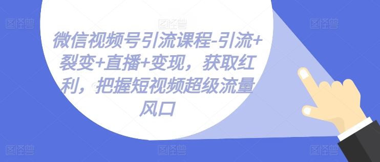 微信视频号引流课程-引流+裂变+直播+变现，获取红利，把握短视频超级流量风口-创博项目库