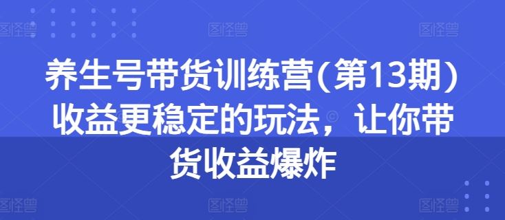 养生号带货训练营(第13期)收益更稳定的玩法，让你带货收益爆炸-创博项目库