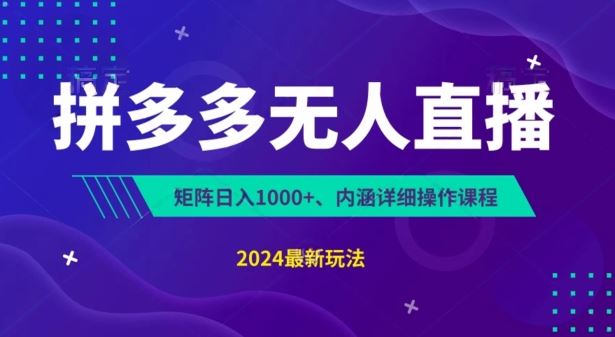 拼多多无人直播不封号，0投入，3天必起，无脑挂机，日入1k+【揭秘】-创博项目库