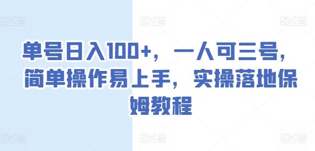 单号日入100+，一人可三号，简单操作易上手，实操落地保姆教程【揭秘】-创博项目库