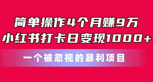 简单操作4个月赚9w，小红书打卡日变现1k，一个被忽视的暴力项目【揭秘】-创博项目库