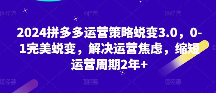 2024拼多多运营策略蜕变3.0，0-1完美蜕变，解决运营焦虑，缩短运营周期2年+-创博项目库