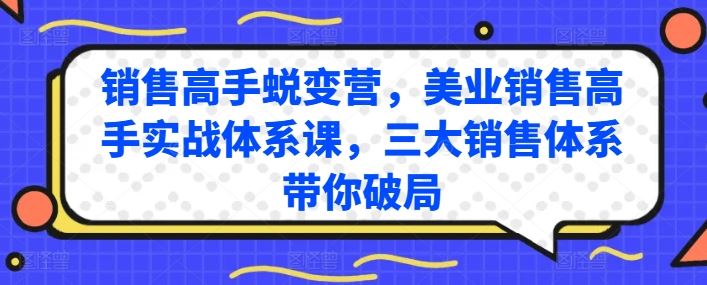 销售高手蜕变营，美业销售高手实战体系课，三大销售体系带你破局-创博项目库