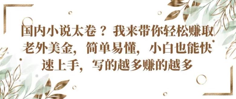 国内小说太卷 ?带你轻松赚取老外美金，简单易懂，小白也能快速上手，写的越多赚的越多【揭秘】-创博项目库