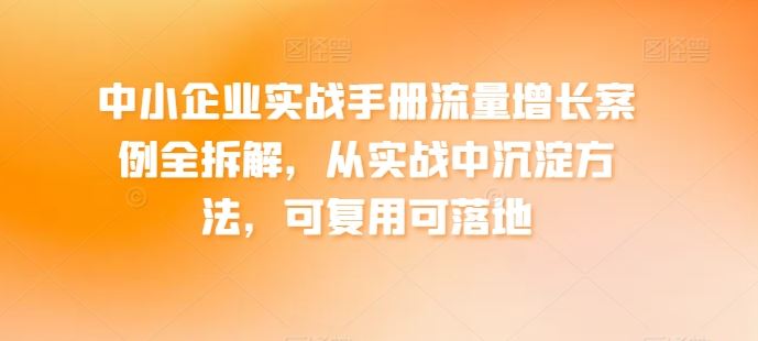 中小企业实战手册流量增长案例全拆解，从实战中沉淀方法，可复用可落地-创博项目库